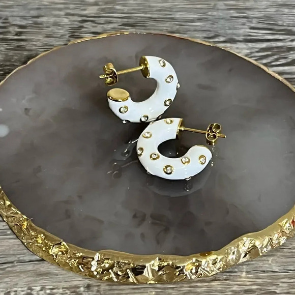 Stainless Steel Enamel Cubic Zirconia Hoop Earrings - Picture 10 of 11